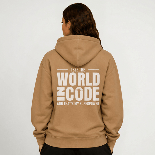 World in Code Hoodie | Neurodivergent Apparel | Perfectly Wired Apparel